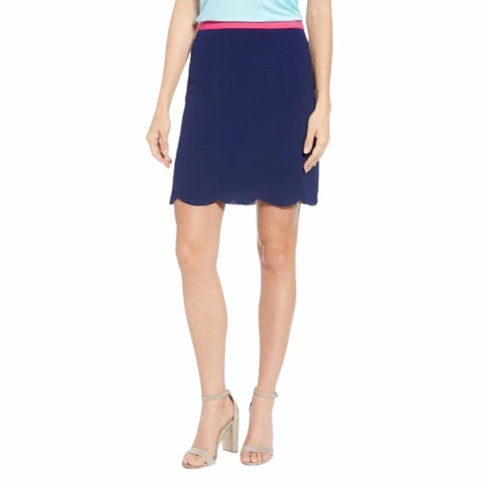 NWT Gibson X Living Navy Bright Pink Scallop Skirt
